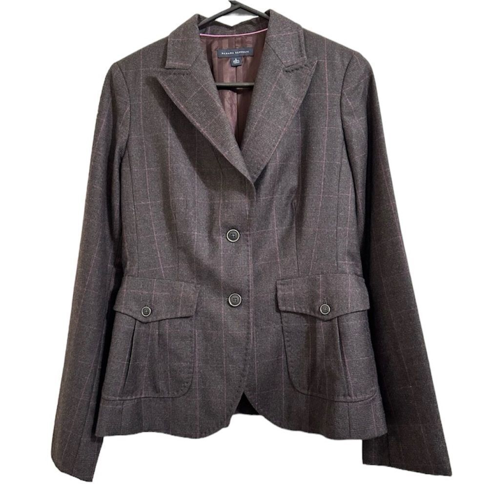 BANANA REPUBLIC PLAID WOOL PEPLUM BACK LONG‎ SLEEVE BLAZER 6